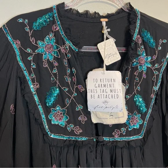 Free People Bali Golden Sun Embellished Beaded Party Mini Dress